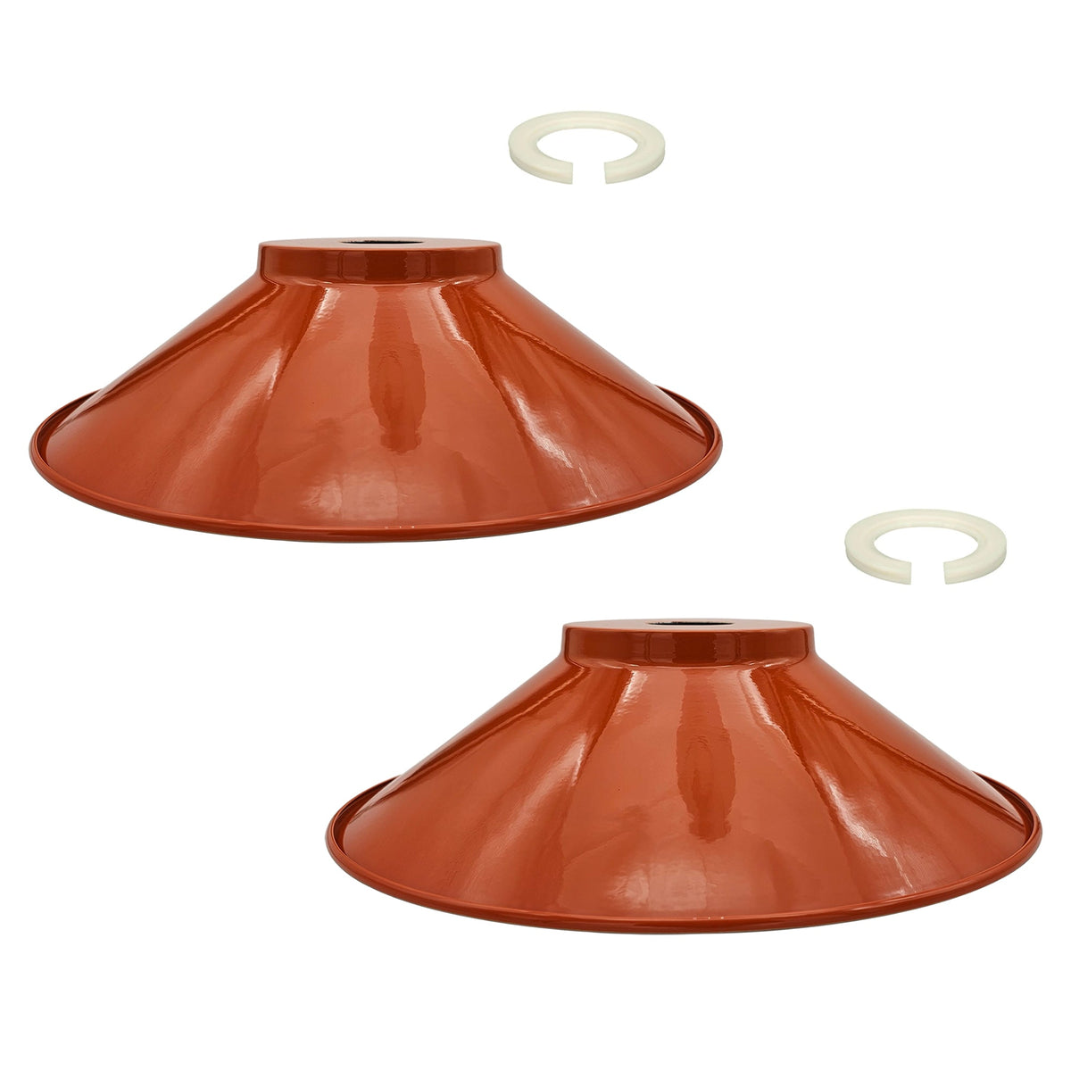 Flat Cone & Dome Lamp Shade – 25.5 or 32 cm, Easy Fit - Orange, 32 cm with Reducer Ring, Pack of 2