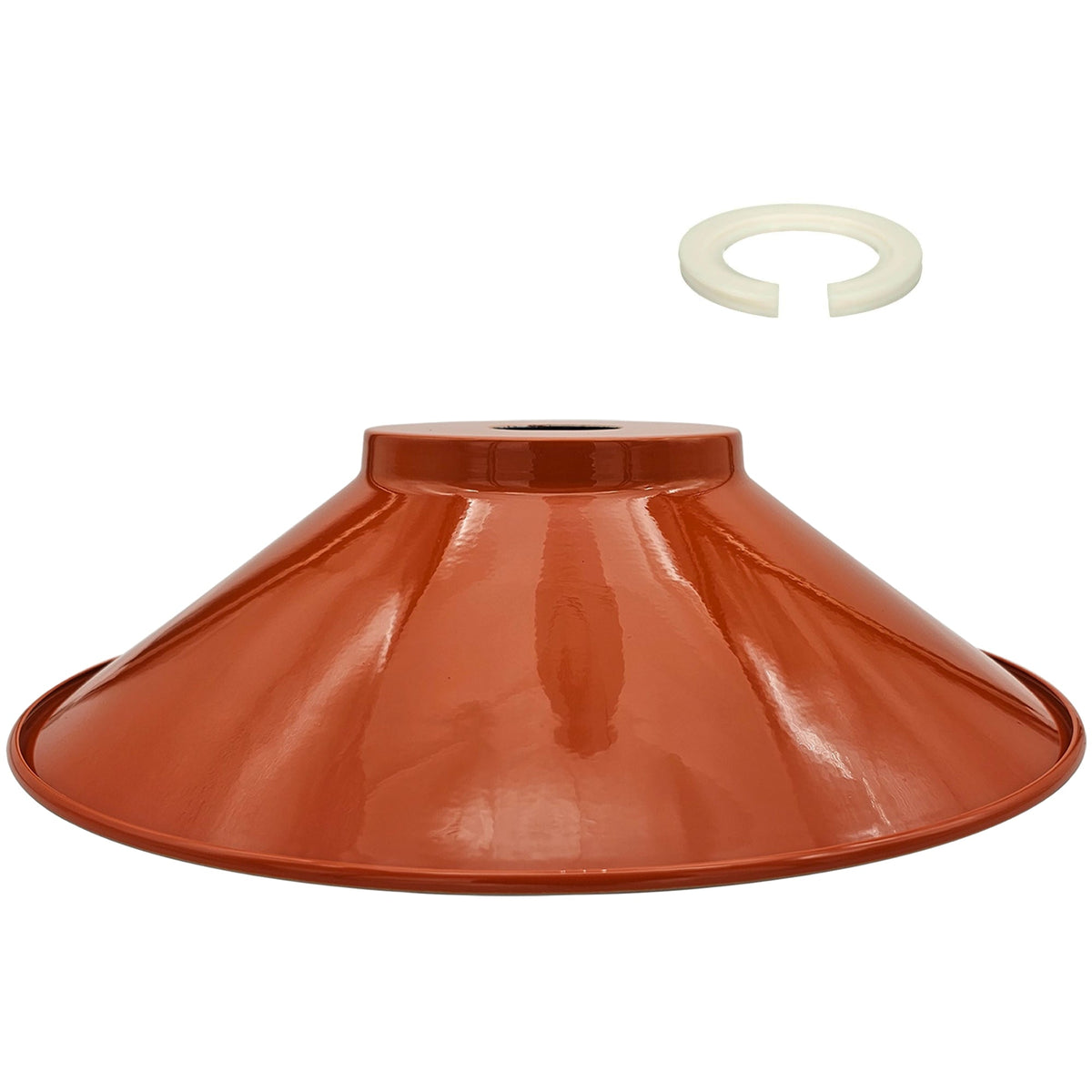 Flat Cone & Dome Lamp Shade – 25.5 or 32 cm, Easy Fit - Orange, 32 cm with Reducer Ring, Single