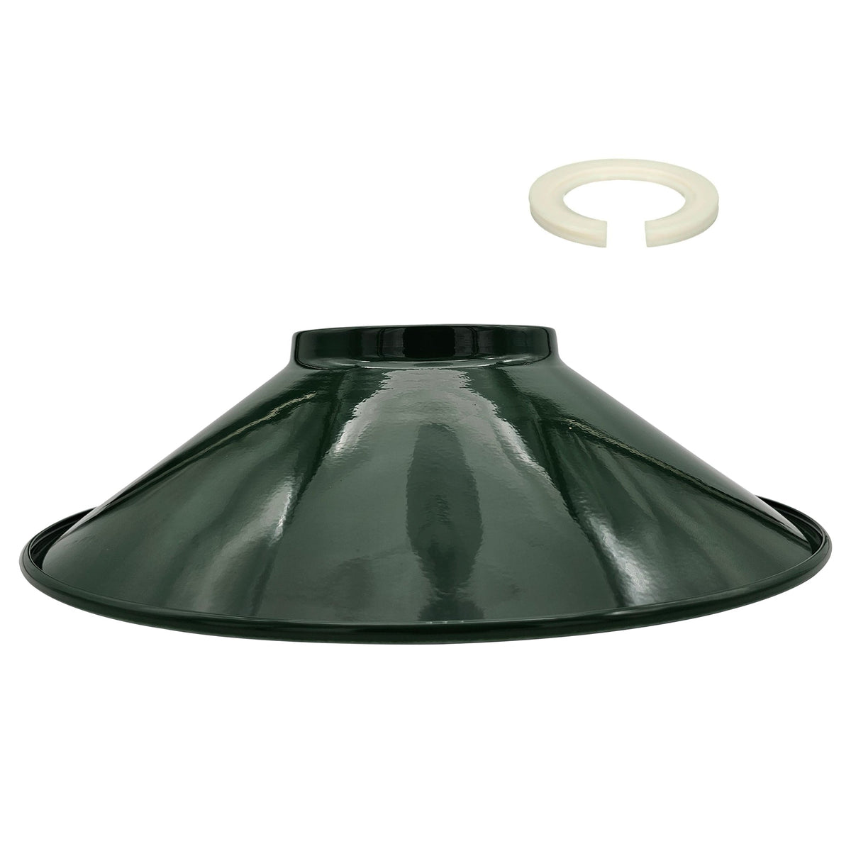 Flat Cone & Dome Lamp Shade – 25.5 or 32 cm, Easy Fit - Dark Green, 32 cm with Reducer Ring, Single