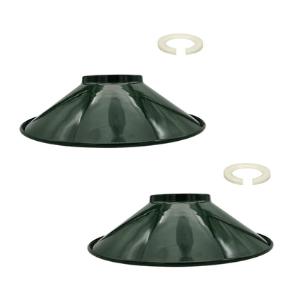 Flat Cone & Dome Lamp Shade – 25.5 or 32 cm, Easy Fit - Dark Green, 32 cm with Reducer Ring, Pack of 2