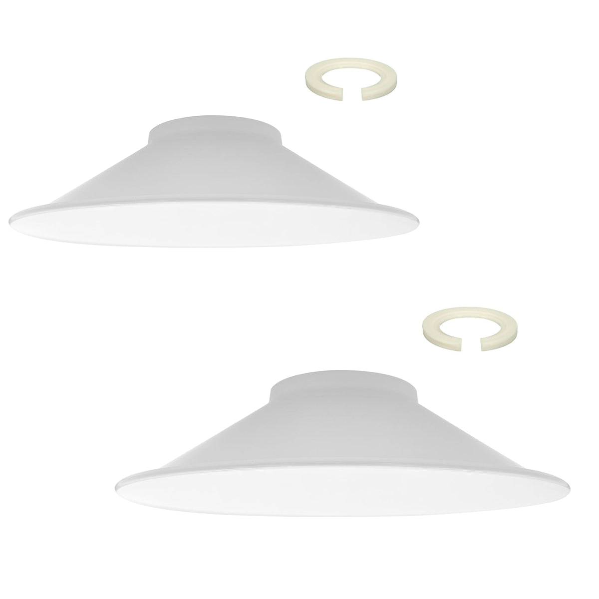 Flat Cone & Dome Lamp Shade – 25.5 or 32 cm, Easy Fit - White, 32 cm with Reducer Ring, Pack of 2