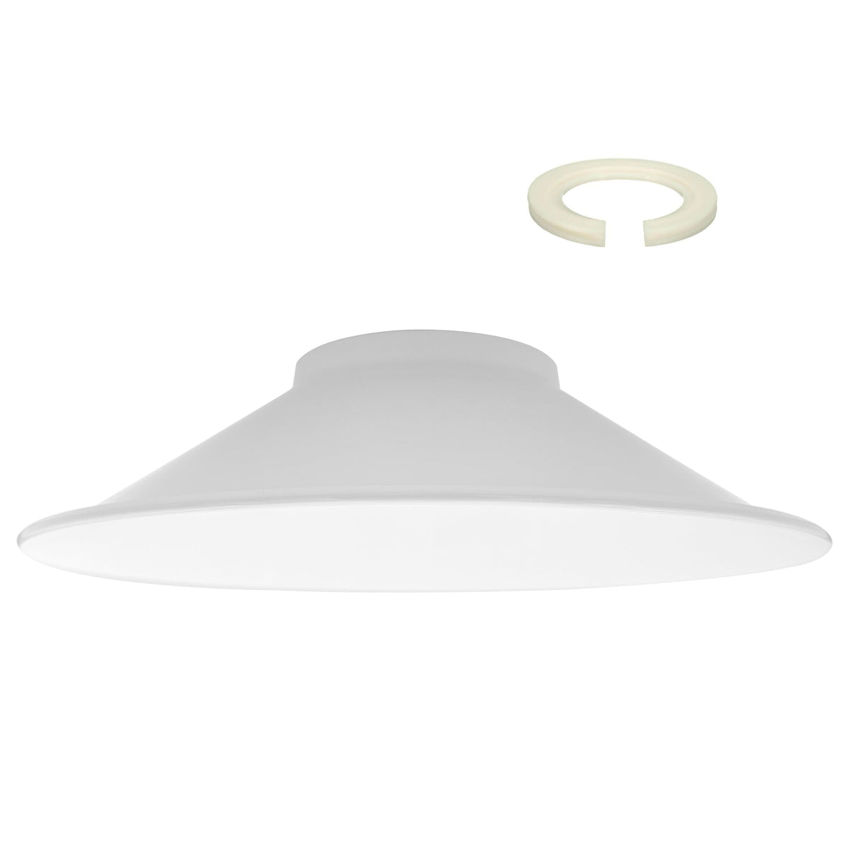 Flat Cone & Dome Lamp Shade – 25.5 or 32 cm, Easy Fit - White, 32 cm with Reducer Ring, Single