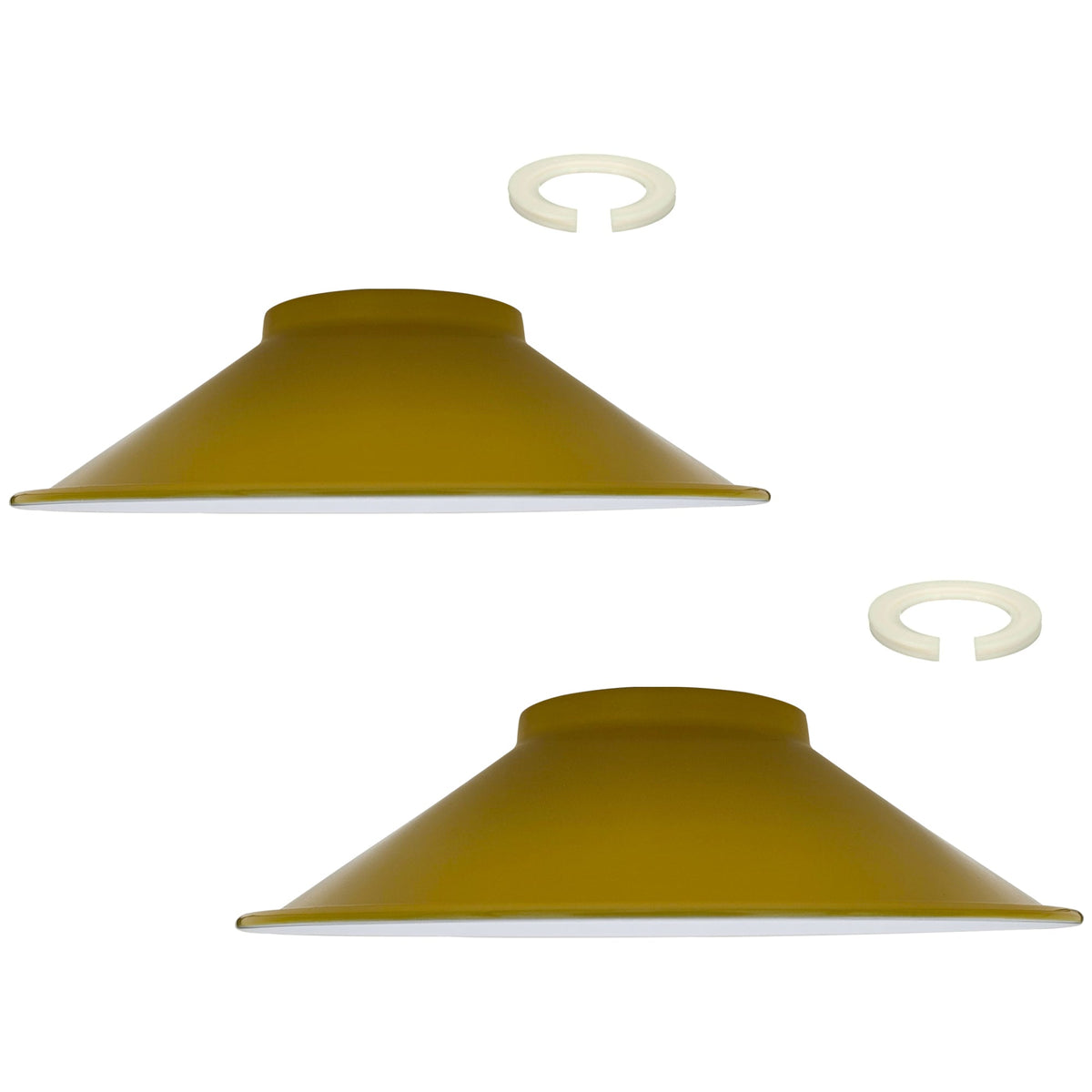 Flat Cone & Dome Lamp Shade – 25.5 or 32 cm, Easy Fit - Yellow, 32 cm with Reducer Ring, Pack of 2