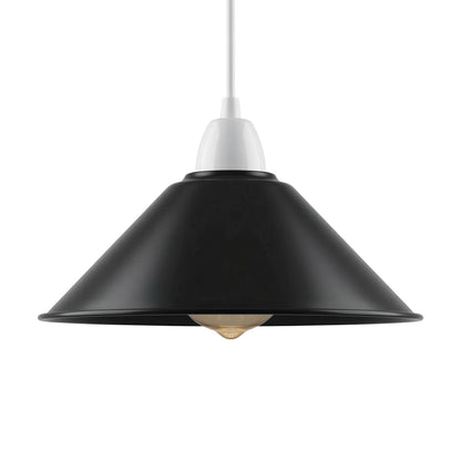 Flat Cone Lamp Shade 22 cm – Easy Fit, 28 Colours - Black, 22 cm, Shade Only, Single