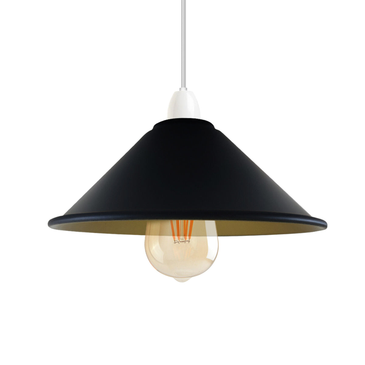 Flat Cone Lamp Shade 22 cm – Easy Fit, 28 Colours - Black & Gold, 22 cm with Reducer Ring, Single