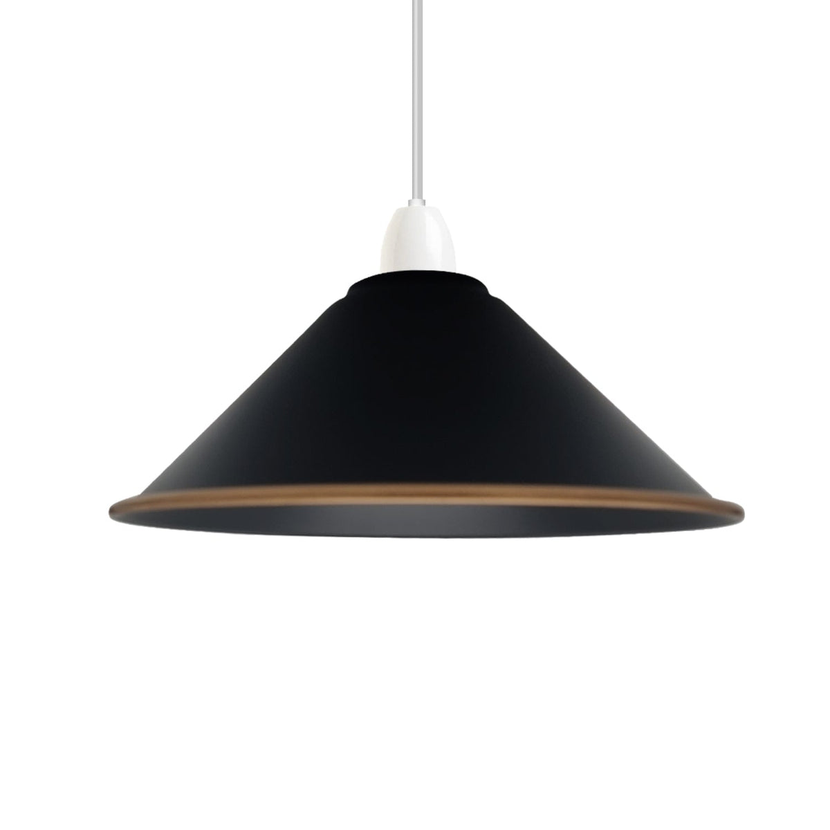 Flat Cone Lamp Shade 22 cm – Easy Fit, 28 Colours - Black & Gold Line, 22 cm with Reducer Ring, Single