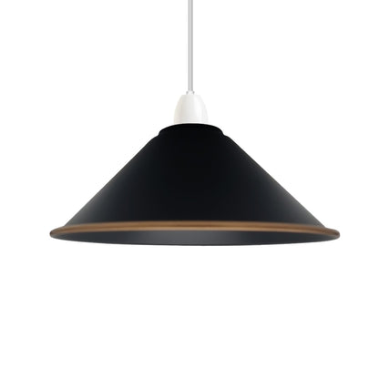 Flat Cone Lamp Shade 22 cm – Easy Fit, 28 Colours - Black & Gold Line, 22 cm with Reducer Ring, Single