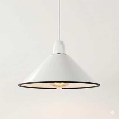 Flat Cone Lamp Shade 22 cm – Easy Fit, 28 Colours - Black & White, 22 cm with Reducer Ring, Single