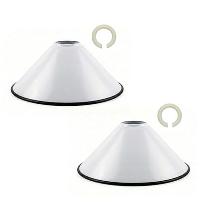 Flat Cone Lamp Shade 22 cm – Easy Fit, 28 Colours - Black & White, 22 cm with Reducer Ring, Pack of 2