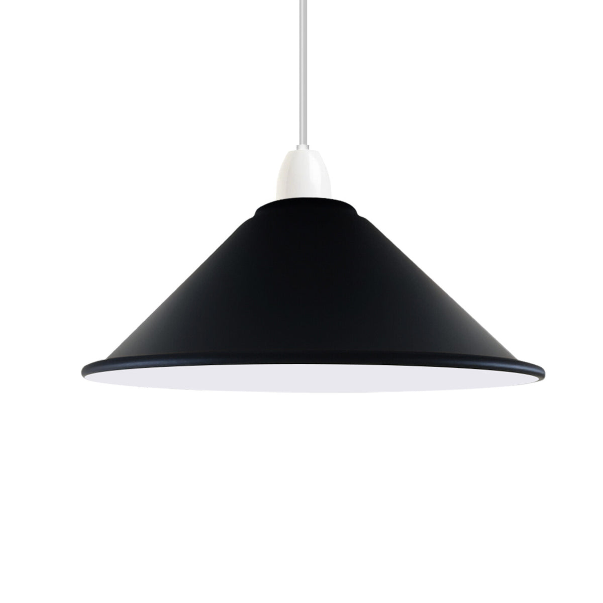 Flat Cone Lamp Shade 22 cm – Easy Fit, 28 Colours - Black & White Inner, 22 cm with Reducer Ring, Single