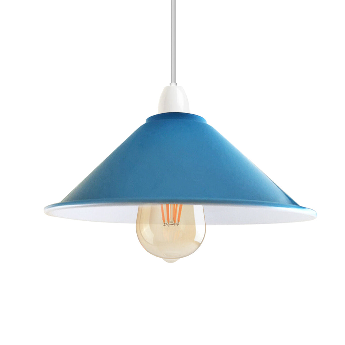 Flat Cone Lamp Shade 22 cm – Easy Fit, 28 Colours - Blue, 22 cm with Reducer Ring, Single
