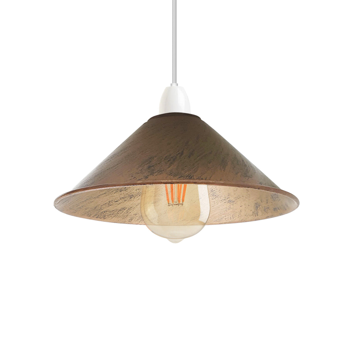Flat Cone Lamp Shade 22 cm – Easy Fit, 28 Colours - Brushed Copper, 22 cm with Reducer Ring, Single