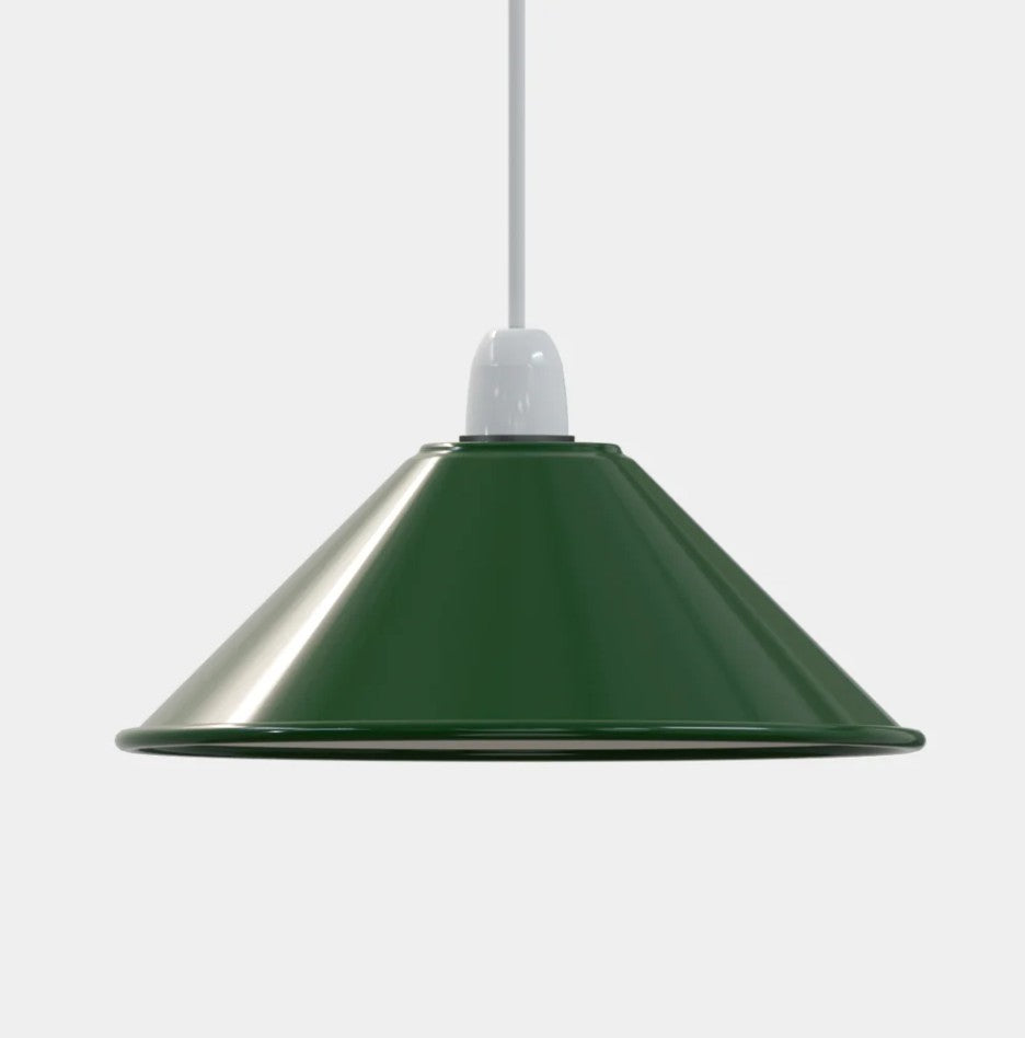 Flat Cone Lamp Shade 22 cm – Easy Fit, 28 Colours - Green, 22 cm with Reducer Ring, Single