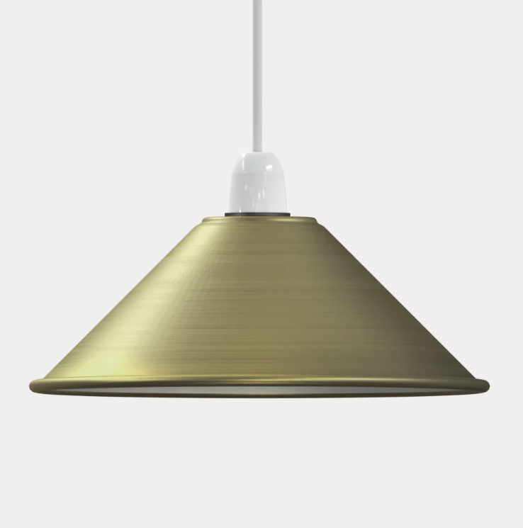 Flat Cone Lamp Shade 22 cm – Easy Fit, 28 Colours - Green Brass, 22 cm, Shade Only, Single