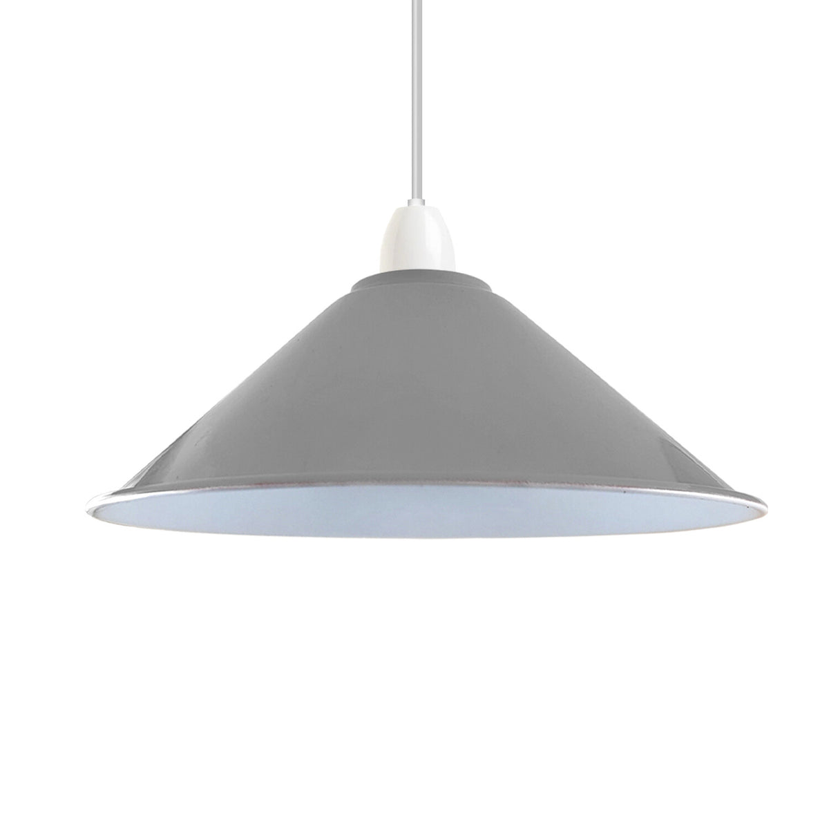 Flat Cone Lamp Shade 22 cm – Easy Fit, 28 Colours - Grey, 22 cm with Reducer Ring, Single