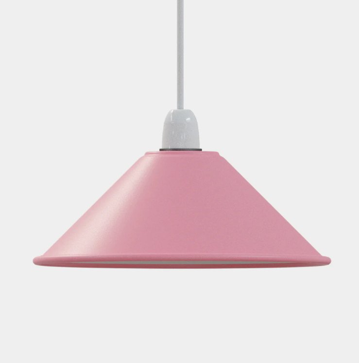 Flat Cone Lamp Shade 22 cm – Easy Fit, 28 Colours - Pink, 22 cm, Shade Only, Single