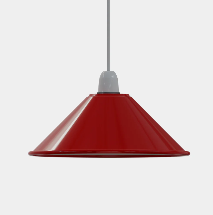 Flat Cone Lamp Shade 22 cm – Easy Fit, 28 Colours - Red, 22 cm, Shade Only, Single