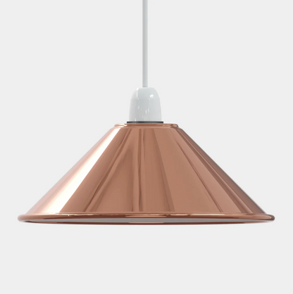 Flat Cone Lamp Shade 22 cm – Easy Fit, 28 Colours - Rose Gold, 22 cm, Shade Only, Single