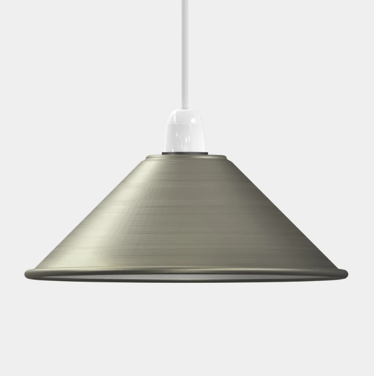 Flat Cone Lamp Shade 22 cm – Easy Fit, 28 Colours - Satin Nickel, 22 cm with Reducer Ring, Single