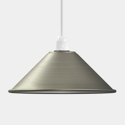 Flat Cone Lamp Shade 22 cm – Easy Fit, 28 Colours - Satin Nickel, 22 cm with Reducer Ring, Single