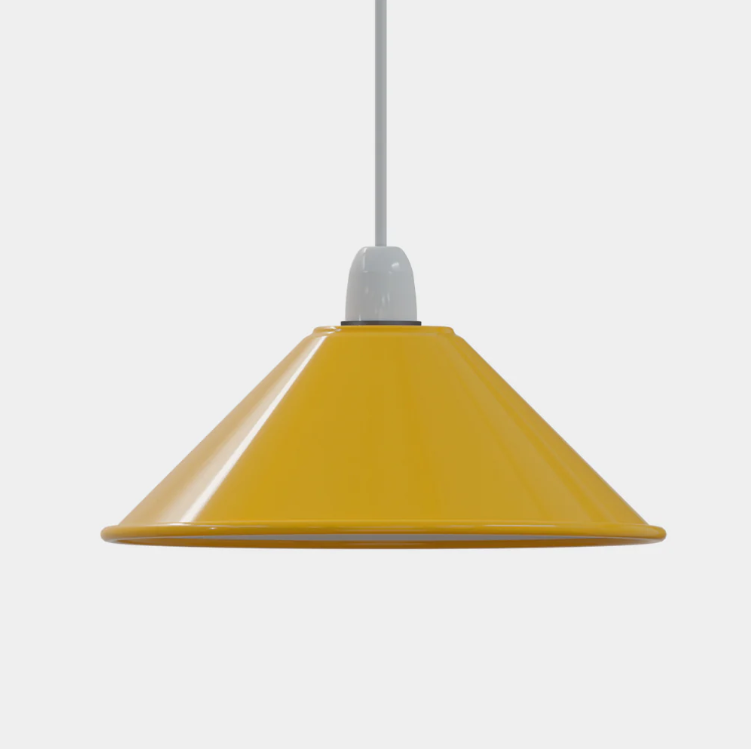 Flat Cone Lamp Shade 22 cm – Easy Fit, 28 Colours - Yellow, 22 cm with Reducer Ring, Single