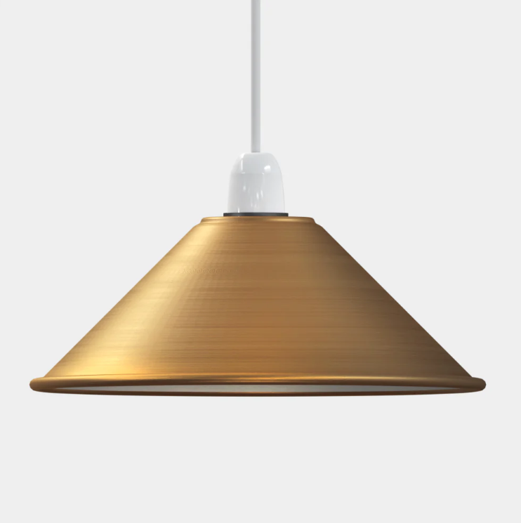 Flat Cone Lamp Shade 22 cm – Easy Fit, 28 Colours - Yellow Brass, 22 cm with Reducer Ring, Single