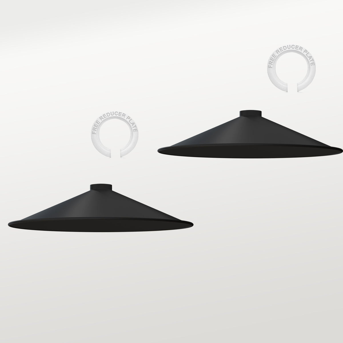 Flat Lamp Shade – 22 cm Metal Finishes or 40 cm Colours, Easy Fit - Black, 40 cm with Reducer Ring, Pack of 2
