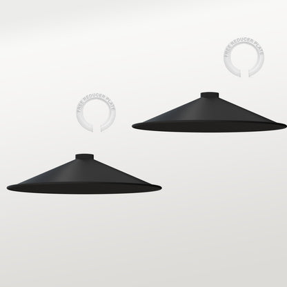 Flat Lamp Shade – 22 cm Metal Finishes or 40 cm Colours, Easy Fit - Black, 40 cm with Reducer Ring, Pack of 2