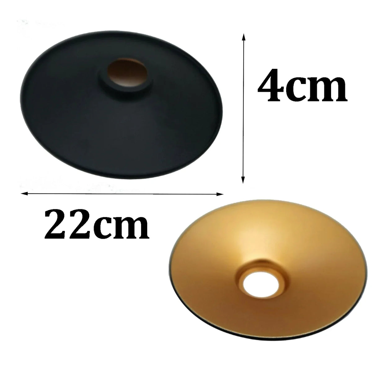 Flat Lamp Shade – 22 cm Metal Finishes or 40 cm Colours, Easy Fit - Black & Gold, 22 cm with Reducer Ring, Single