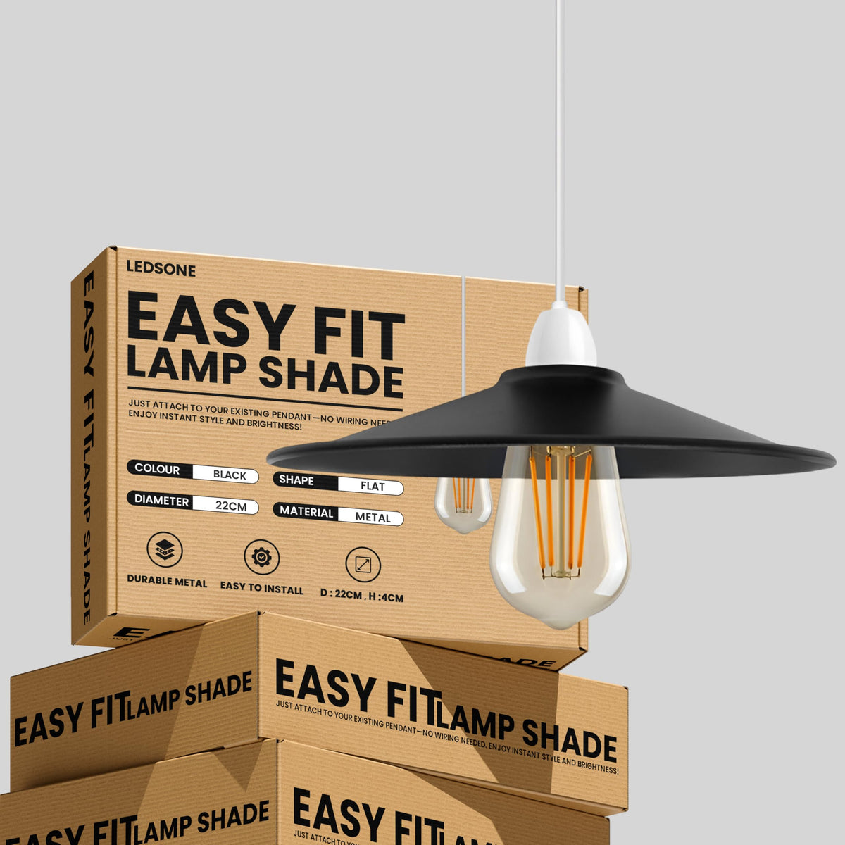 Flat Lamp Shade – 22 cm Metal Finishes or 40 cm Colours, Easy Fit - photo 23