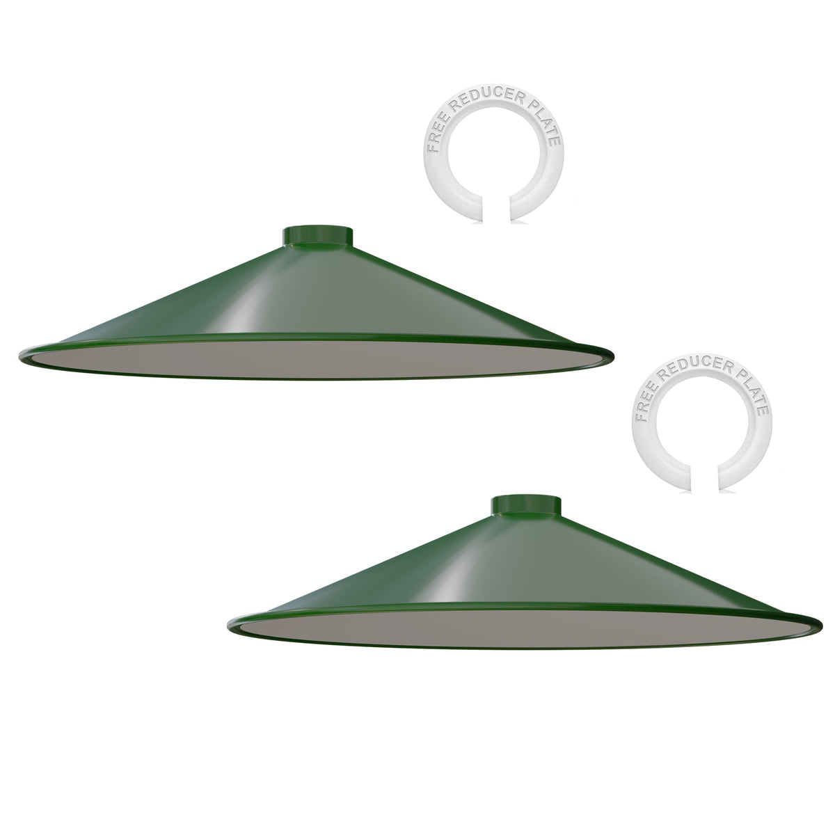 Flat Lamp Shade – 22 cm Metal Finishes or 40 cm Colours, Easy Fit - Green, 40 cm with Reducer Ring, Pack of 2