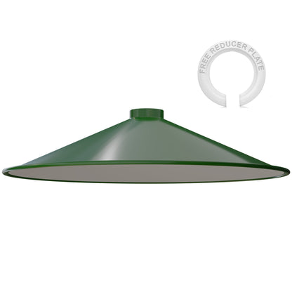 Flat Lamp Shade – 22 cm Metal Finishes or 40 cm Colours, Easy Fit - Green, 40 cm with Reducer Ring, Single