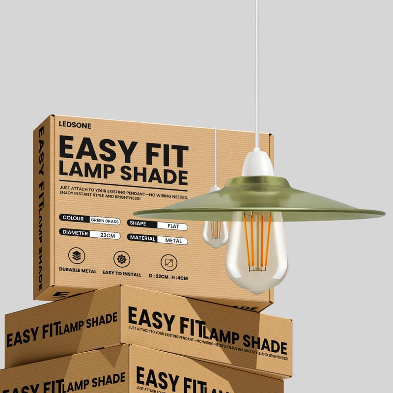 Flat Lamp Shade – 22 cm Metal Finishes or 40 cm Colours, Easy Fit - photo 19