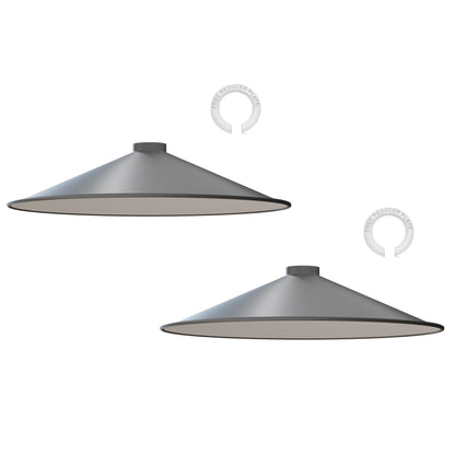 Flat Lamp Shade – 22 cm Metal Finishes or 40 cm Colours, Easy Fit - Grey, 40 cm with Reducer Ring, Pack of 2