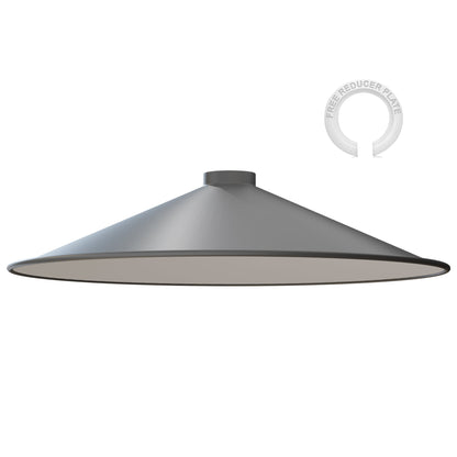 Flat Lamp Shade – 22 cm Metal Finishes or 40 cm Colours, Easy Fit - Grey, 40 cm with Reducer Ring, Single