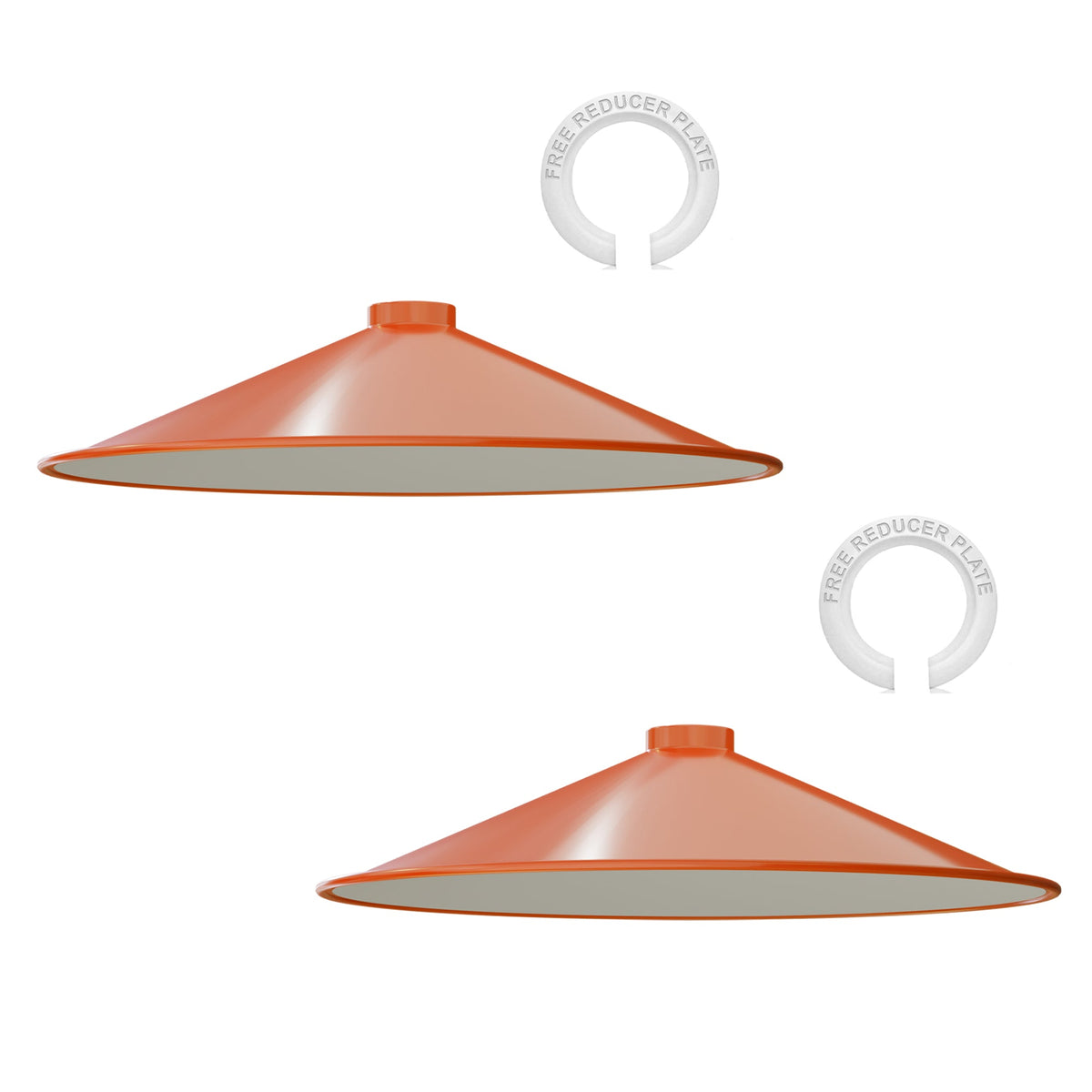 Flat Lamp Shade – 22 cm Metal Finishes or 40 cm Colours, Easy Fit - Orange, 40 cm with Reducer Ring, Pack of 2