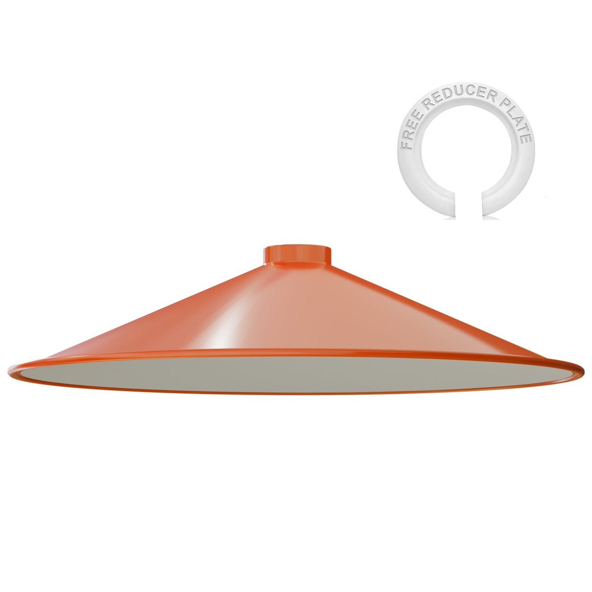 Flat Lamp Shade – 22 cm Metal Finishes or 40 cm Colours, Easy Fit - Orange, 40 cm with Reducer Ring, Single