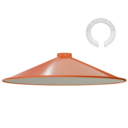 Flat Lamp Shade – 22 cm Metal Finishes or 40 cm Colours, Easy Fit - Orange, 40 cm with Reducer Ring, Single