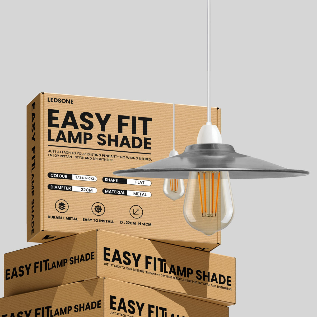 Flat Lamp Shade – 22 cm Metal Finishes or 40 cm Colours, Easy Fit - photo 22