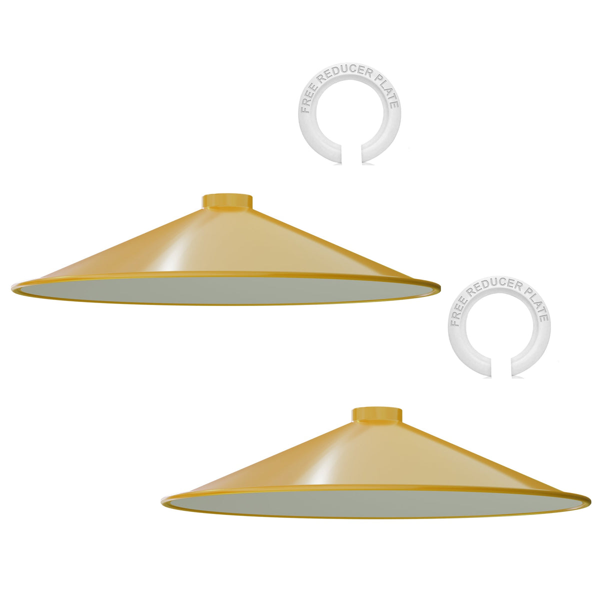 Flat Lamp Shade – 22 cm Metal Finishes or 40 cm Colours, Easy Fit - Yellow, 40 cm with Reducer Ring, Pack of 2