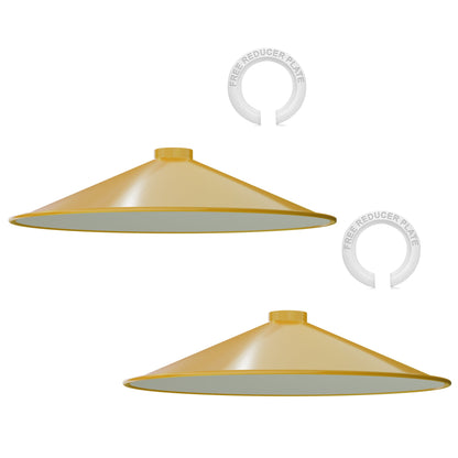 Flat Lamp Shade – 22 cm Metal Finishes or 40 cm Colours, Easy Fit - Yellow, 40 cm with Reducer Ring, Pack of 2