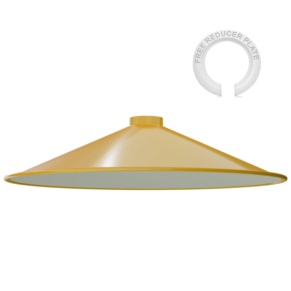 Flat Lamp Shade – 22 cm Metal Finishes or 40 cm Colours, Easy Fit - Yellow, 40 cm with Reducer Ring, Single