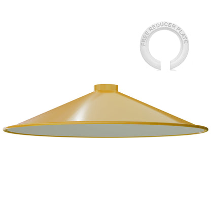 Flat Lamp Shade – 22 cm Metal Finishes or 40 cm Colours, Easy Fit - Yellow, 40 cm with Reducer Ring, Single