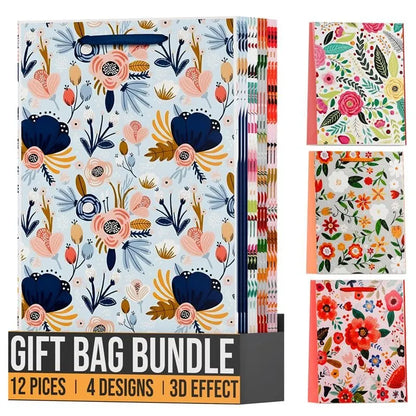 Floral Paper Gift Bags with Handles – Pack of 12, 4 Designs, 26 x 32 cm - photo 4