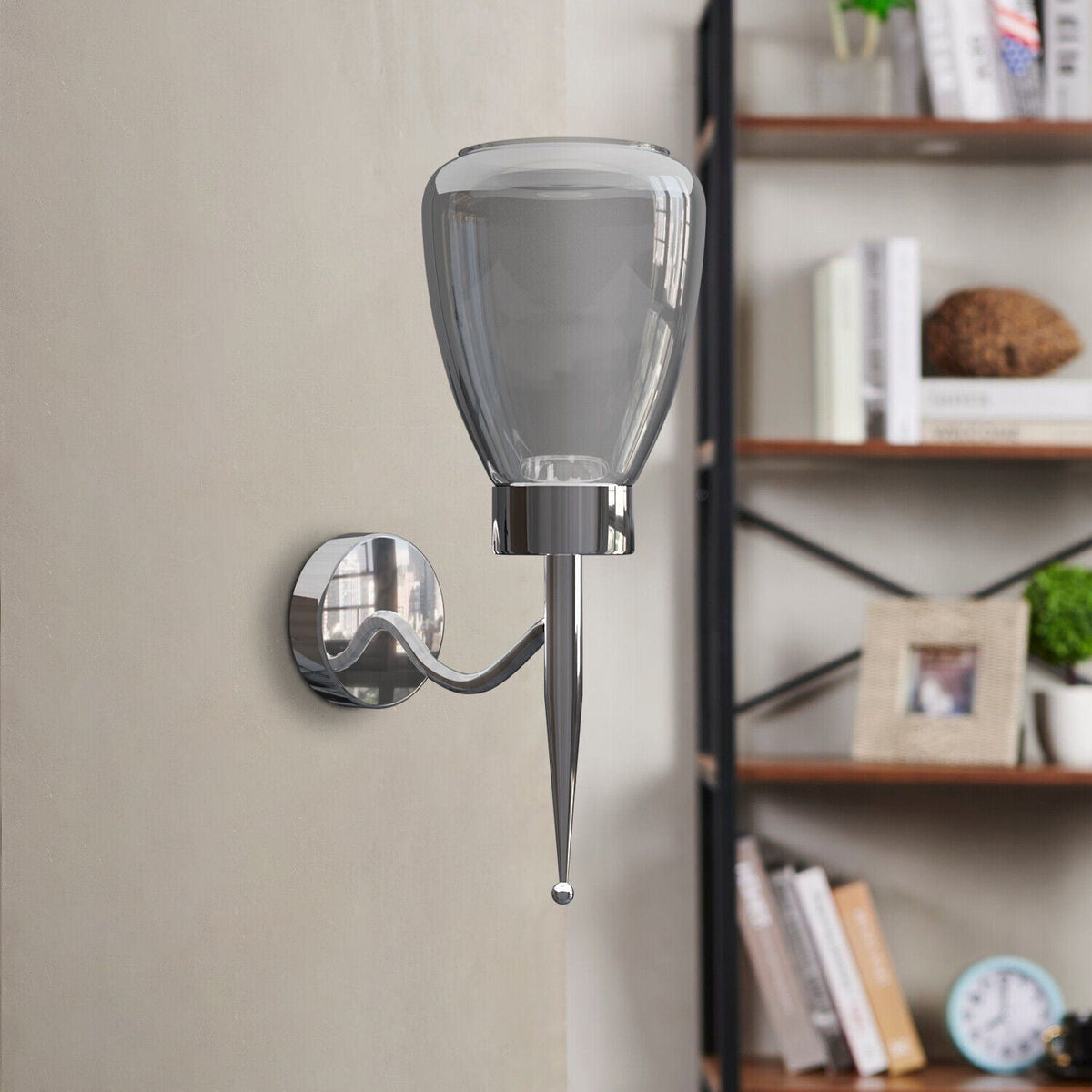 Flower Smoked Glass Wall Light – Chrome, E27 - photo 3