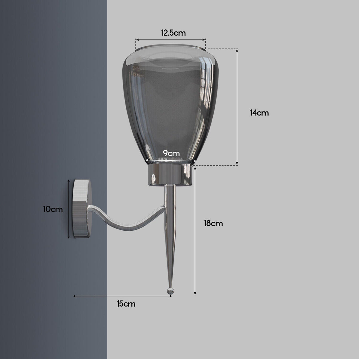 Flower Smoked Glass Wall Light – Chrome, E27 - photo 4