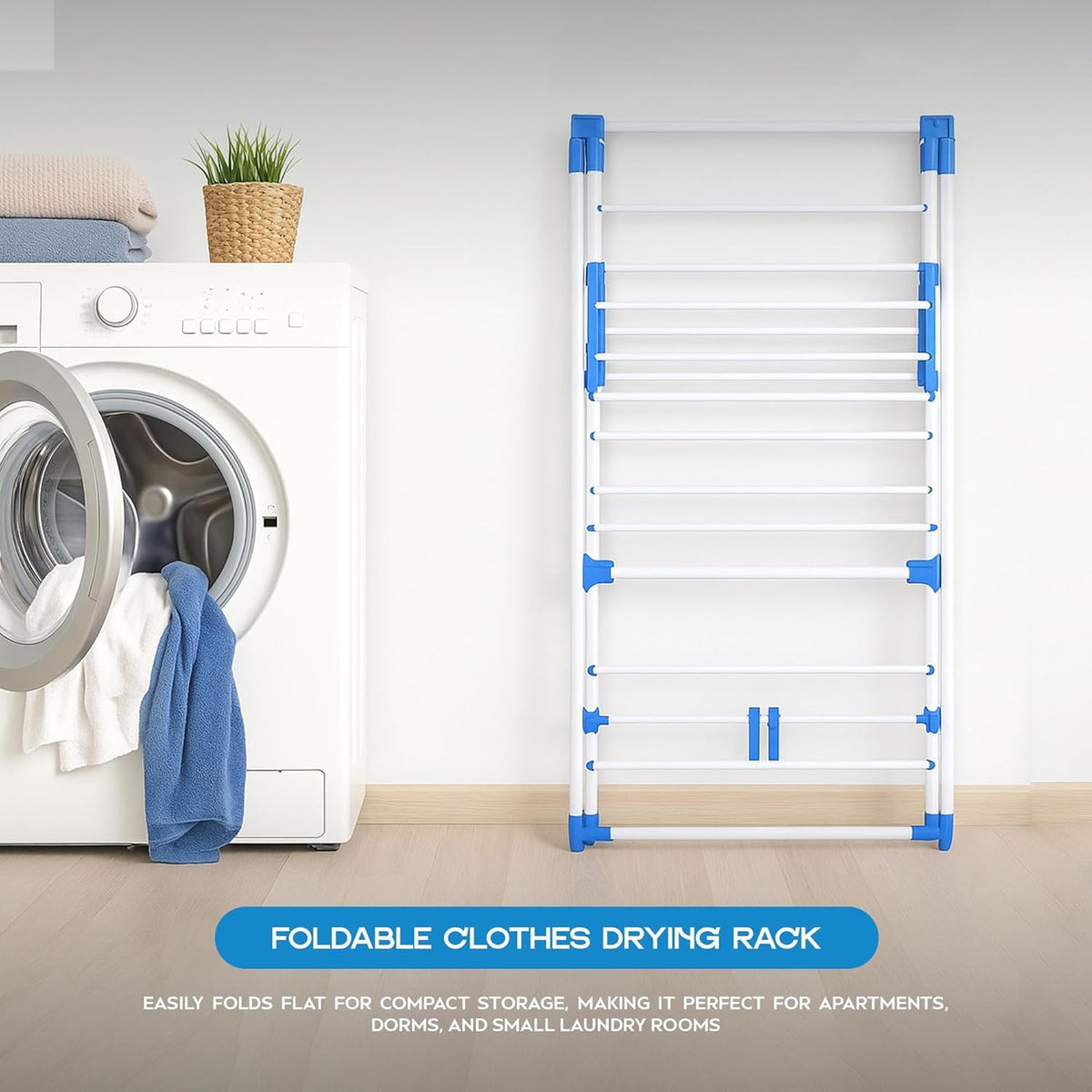 Foldable Clothes Airer – 3-Tier Drying Rack, 155 x 61 x 104 cm, Blue or Pink - photo 9