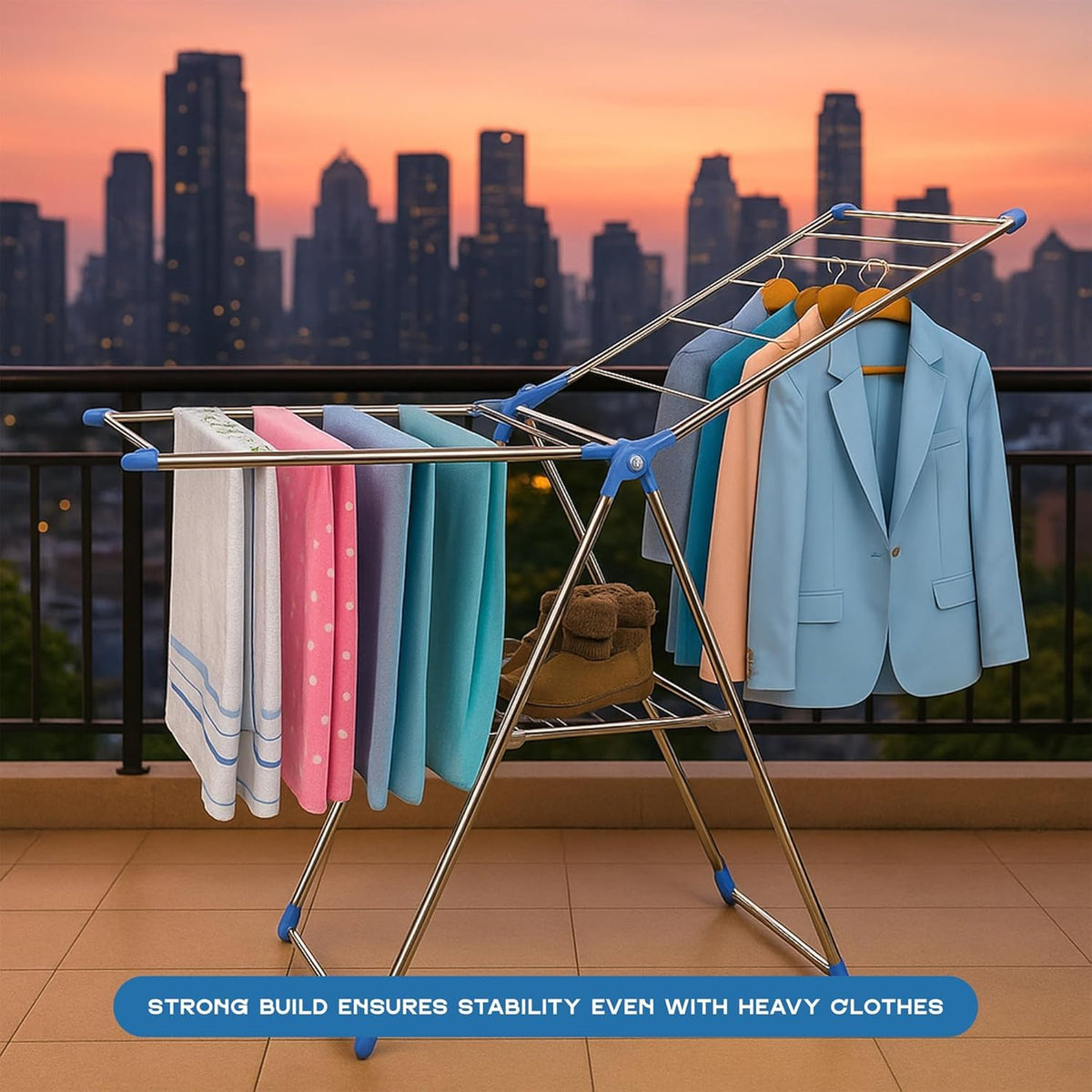 Foldable Clothes Airer – 3-Tier Drying Rack, 155 x 61 x 104 cm, Blue or Pink - photo 3
