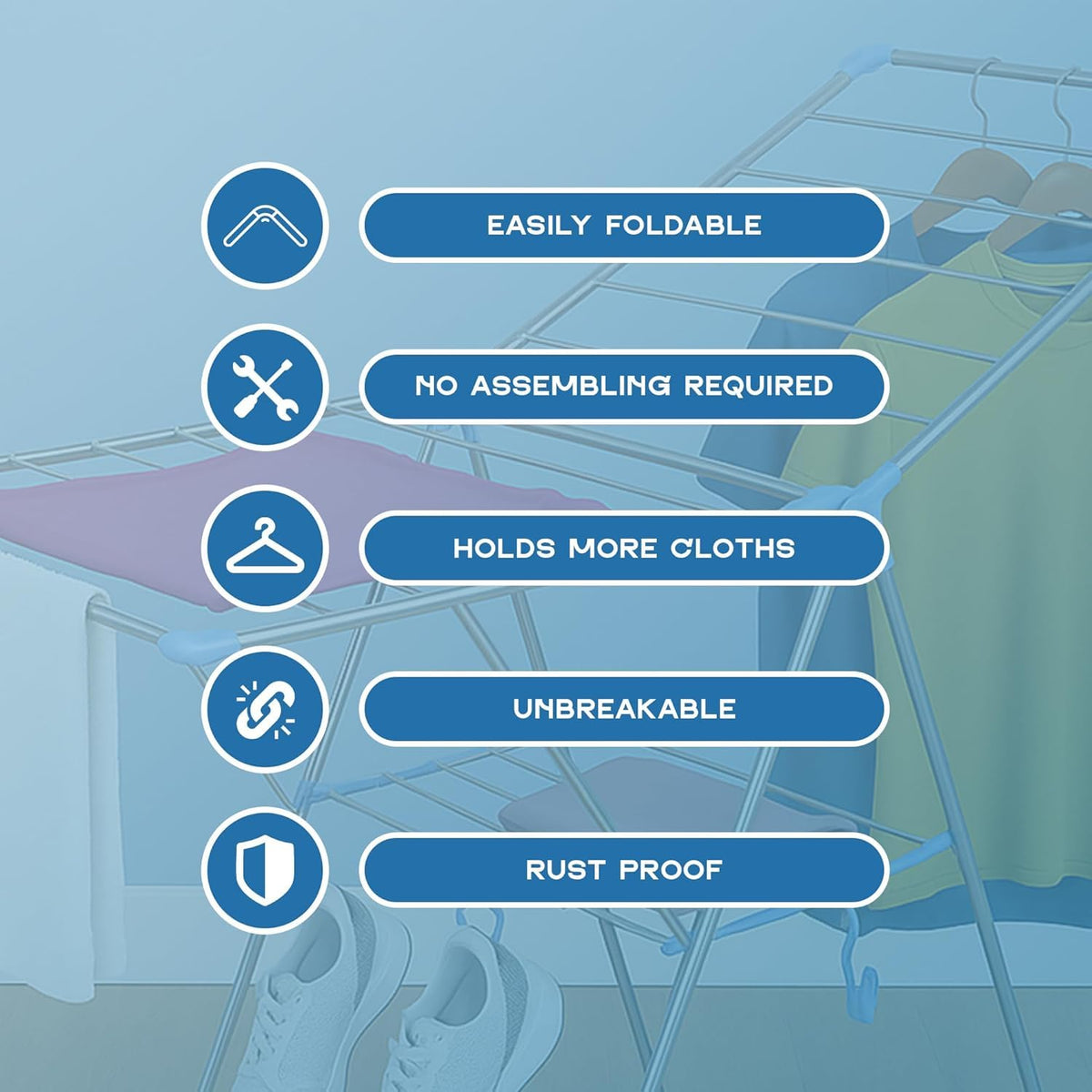 Foldable Clothes Airer – 3-Tier Drying Rack, 155 x 61 x 104 cm, Blue or Pink - photo 4