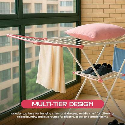 Foldable Clothes Airer – 3-Tier Drying Rack, 155 x 61 x 104 cm, Blue or Pink - photo 8